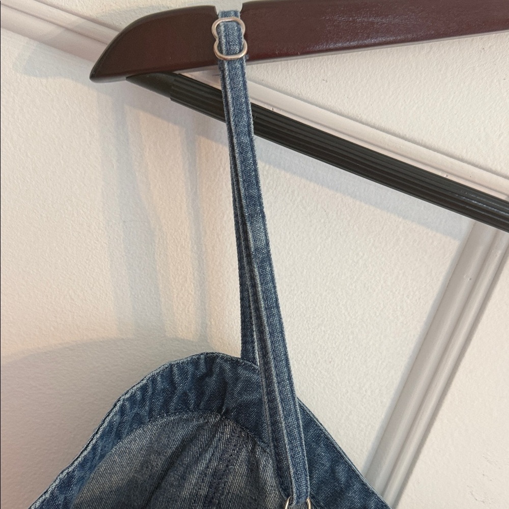 Classic Denim Blue Crop Top with Smocked Back and Adjustable Straps - Picture 9 of 9